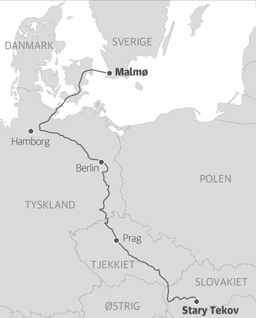 Ferðalagið frá Slóvakíu til Malmö.