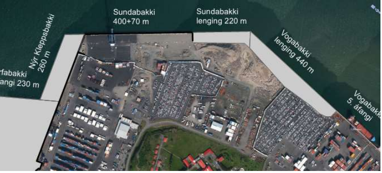 Landfyllingar við Skarfabakka, 7,8 hektarar, og Kleppsbakka, 2 hektarar..Mynd: Tillaga að matsáætlun