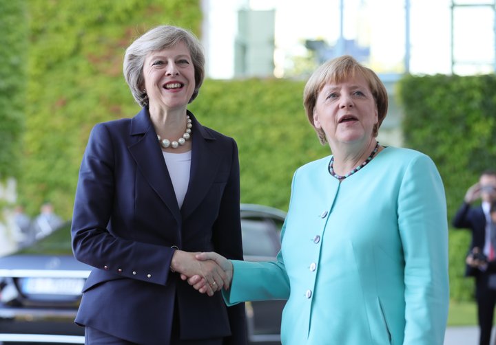 Theresa May hitti Angelu Merkel í Berlín í dag.