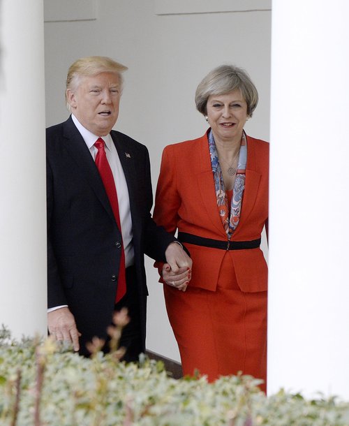 Theresa May var í opinberri heimsókn í Hvíta húsi Donalds Trump fyrr á þessu ári.