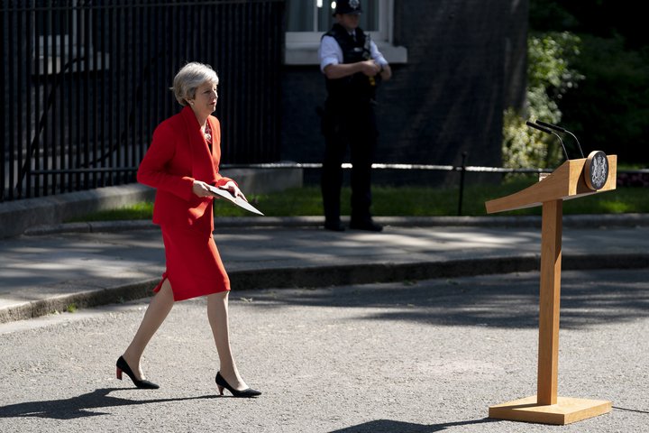 Theresa May tilkynnti þessa ákvörðun sína í morgun.