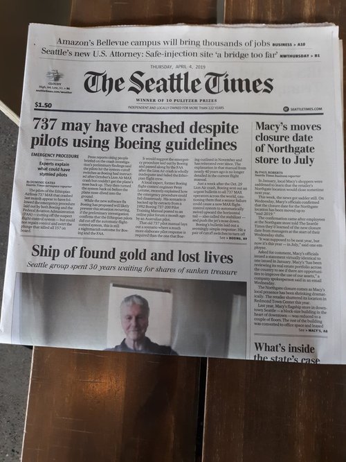 Forsíða Seattle Times, í gær, 4. apríl.