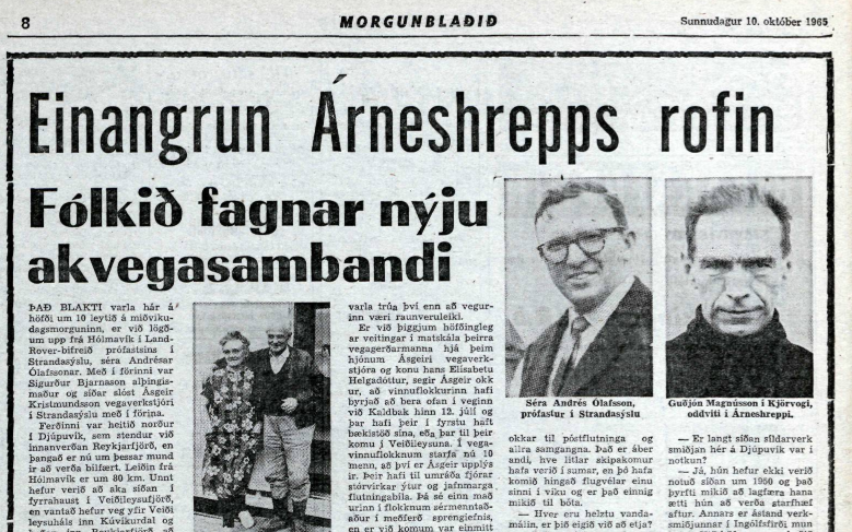 Morgunblaðið haustið 1965. Veiðileysuhálsinn orðinn bílfær.