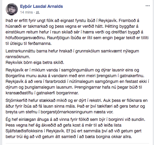 Facebookfærsla Eyþórs