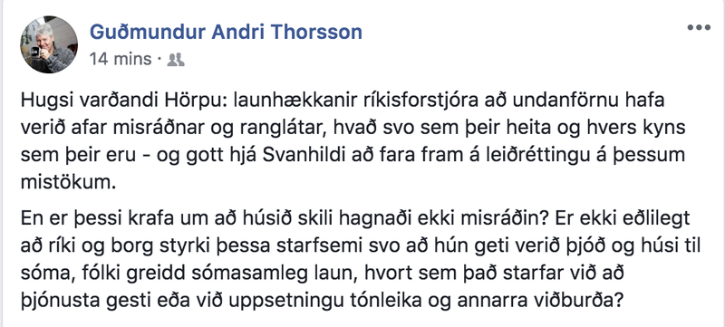 Facebook-færsla Guðmundar Andra 9. maí 2018. Mynd: Skjáskot/Facebook