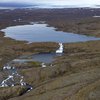 Eyvindarfjarðarvatn á Ófeigsfjarðarheiði. Drangajökull í baksýn.