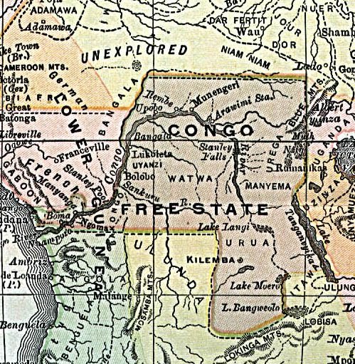 Fríríkið Kongó í kringum 1890 Mynd: Wiki Commons