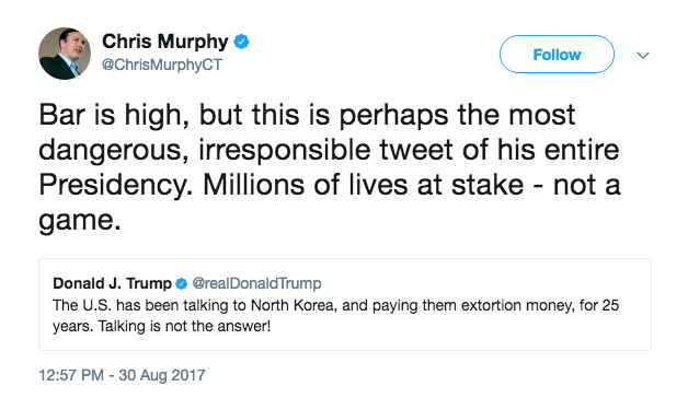 Færsla Chis Murphy á Twitter í dag, 30. ágúst.