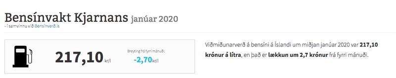 Viðmiðunarverð í janúar 2020.
