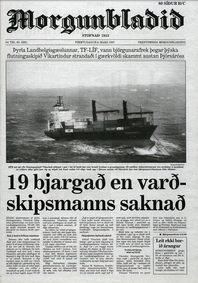 Forsíða Morgunblaðsins 6. mars 1997.