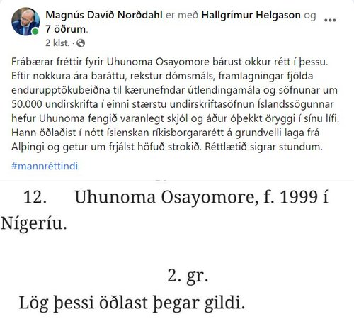 Skjáskot af FB Magnúsar Norðdahl