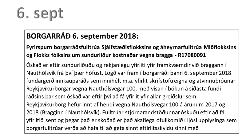Fyrirspurn minnihlutans í borginni á Borgarráðsfundi 6. september