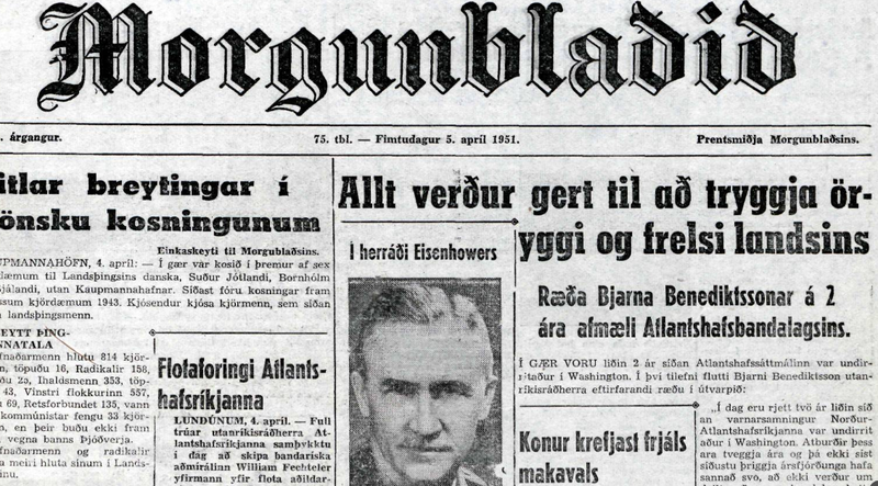 Forsíða Morgunblaðsins í apríl 1951, á tveggja ára afmæli NATO.