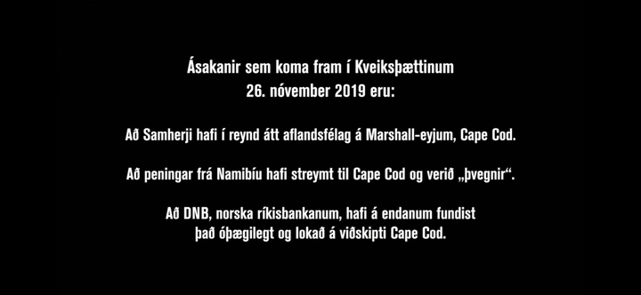 Meintar ásakanir Kveiks, samkvæmt myndbandi Samherja. Ekkert af þessu þrennu er fullyrt í þætti Kveiks.