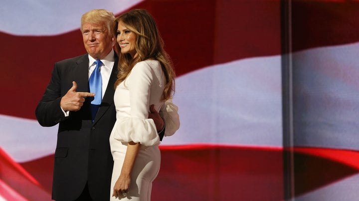 Donald Trump og Melania Trump eftir að hún hafði lokið við að flytja ræðuna sem svipar svo mjög til ræðu Michelle Obama frá 2008.
