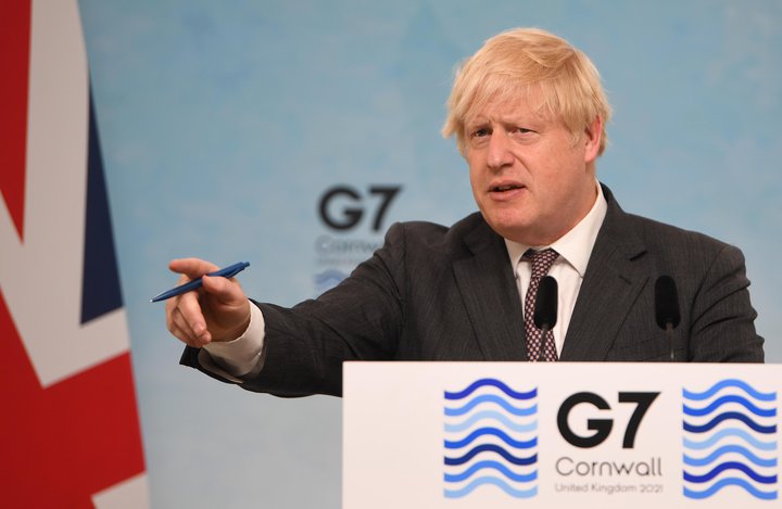 Boris Johnson, forsætisráðherra Bretlands, á árlegum fundi G7-ríkjanna um helgina.