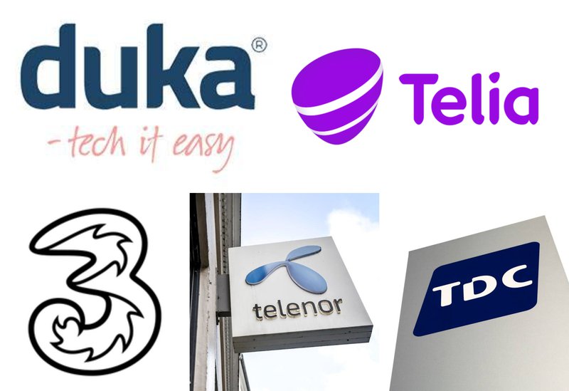 Fjarskiptafyrirtækin Telia, Telenor, TDC, Duka, 3 eru stór á dönskum markaði.