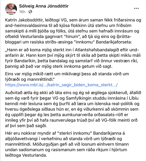 Stöðuuppfærsla Sólveigar Önnu Mynd: Skjáskot/Facebook