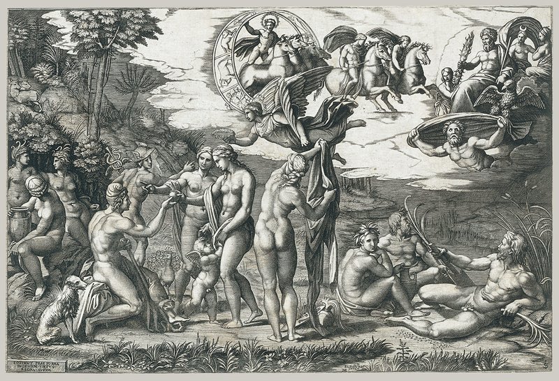  Dómur Parísar (1515) eftir Raphael er eflaust ein fyrirmyndin hjá Manet.