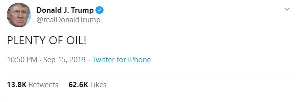 Trump hefur farið mikinn á Twitter, í kjölfar drónaárása.